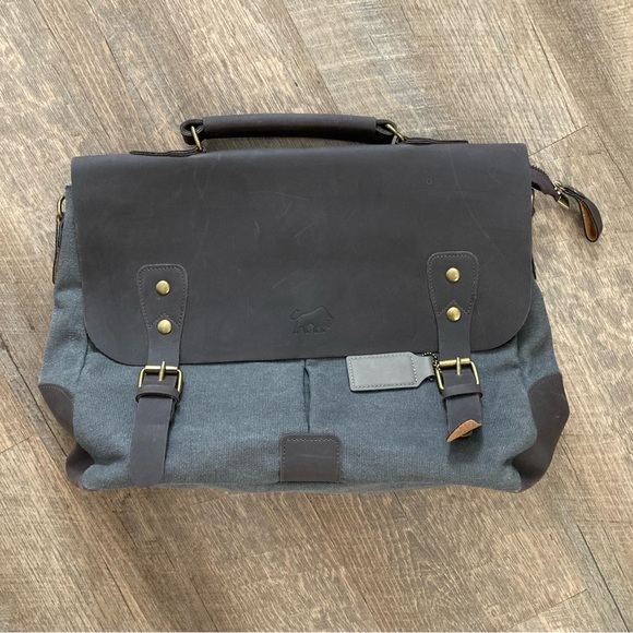 friends of NRA Other - Buffalo Leather & Cotton Canvas Portfolio Business Briefcase Travel Bag